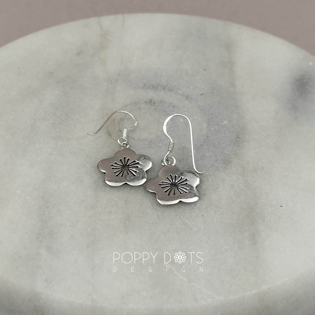Sterling Silver Cherry Blossom Disk Earrings