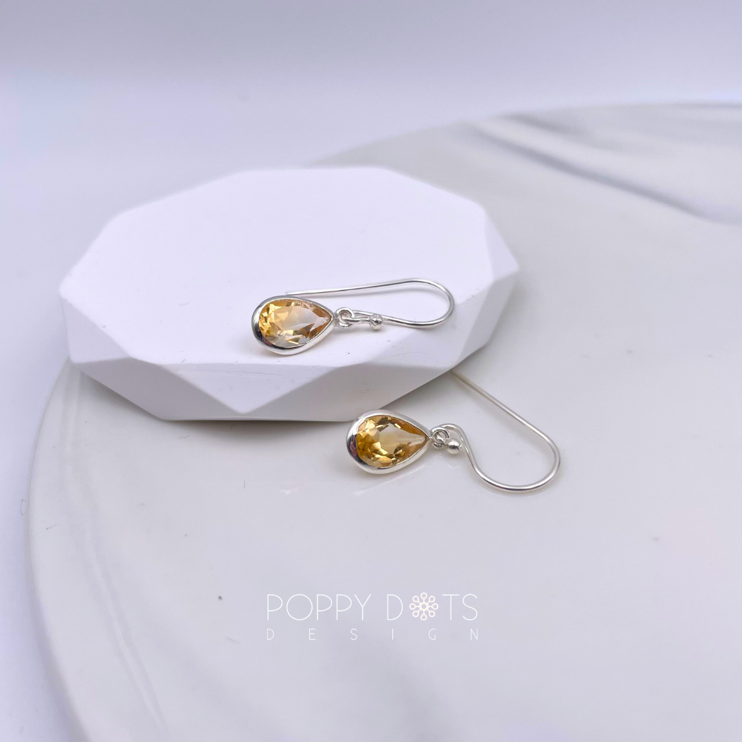 Sterling Silver Teardrop Citrine Quartz Earrings