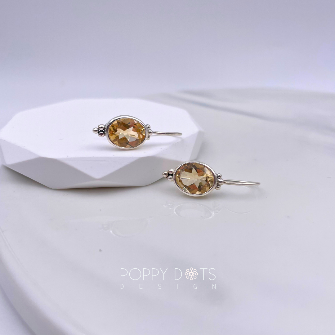Sterling Silver Fine Oval Citrine Quartz Earrings