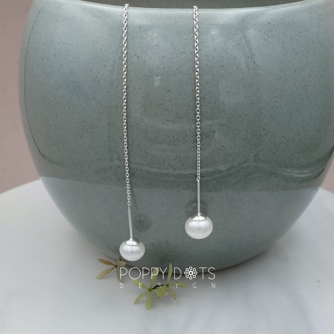 Sterling Silver Classic Pearl Threader Earrings