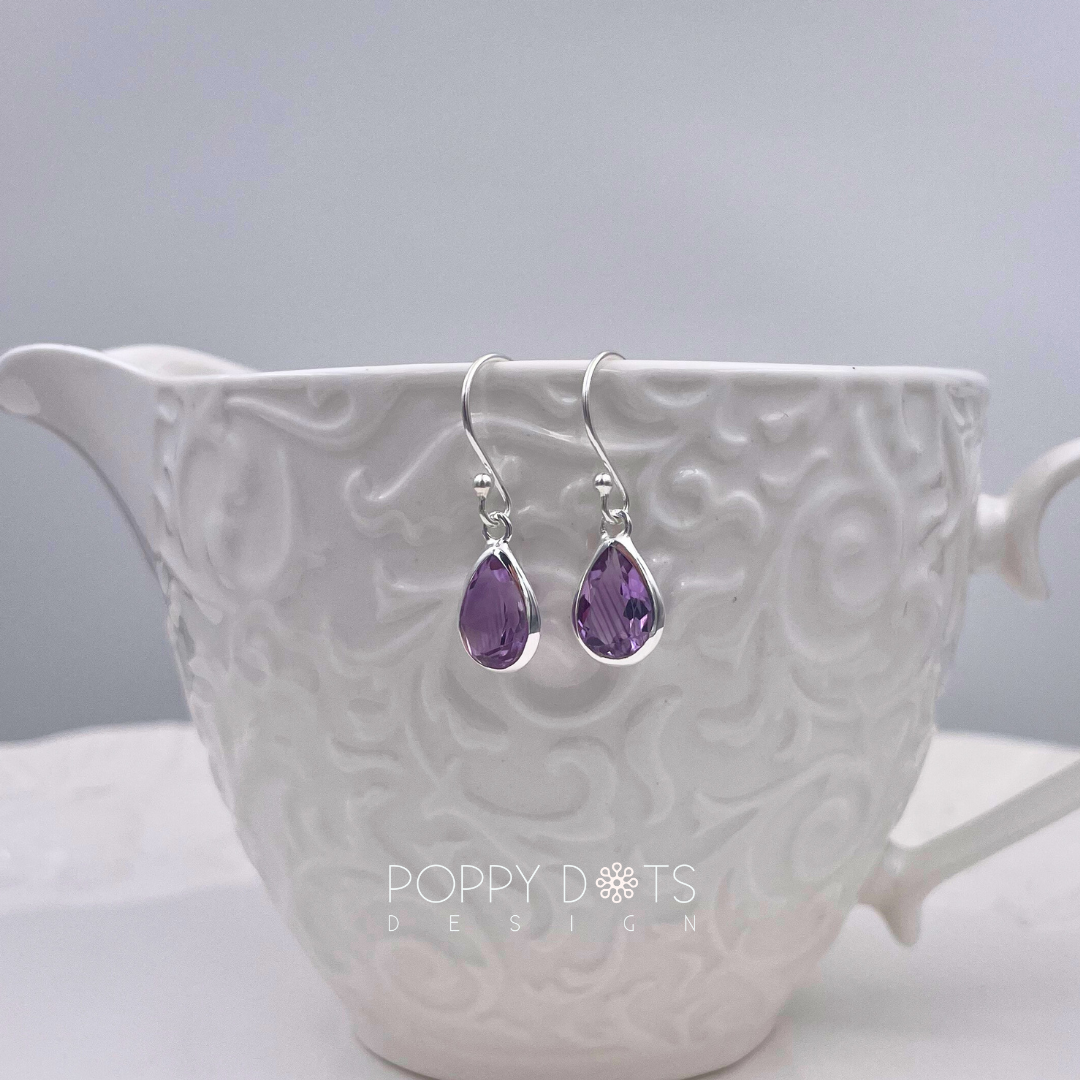 Sterling Silver Classic Purple Amethyst Teardrop Earrings