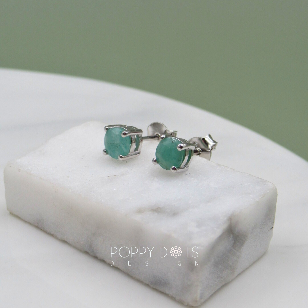 Sterling Silver Claw Set Emerald Studs