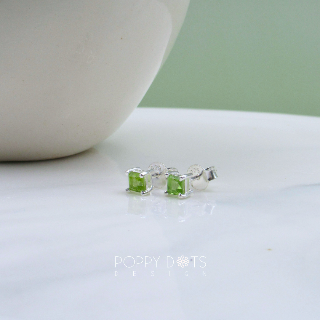 Sterling Silver Claw Set Square Peridot Studs