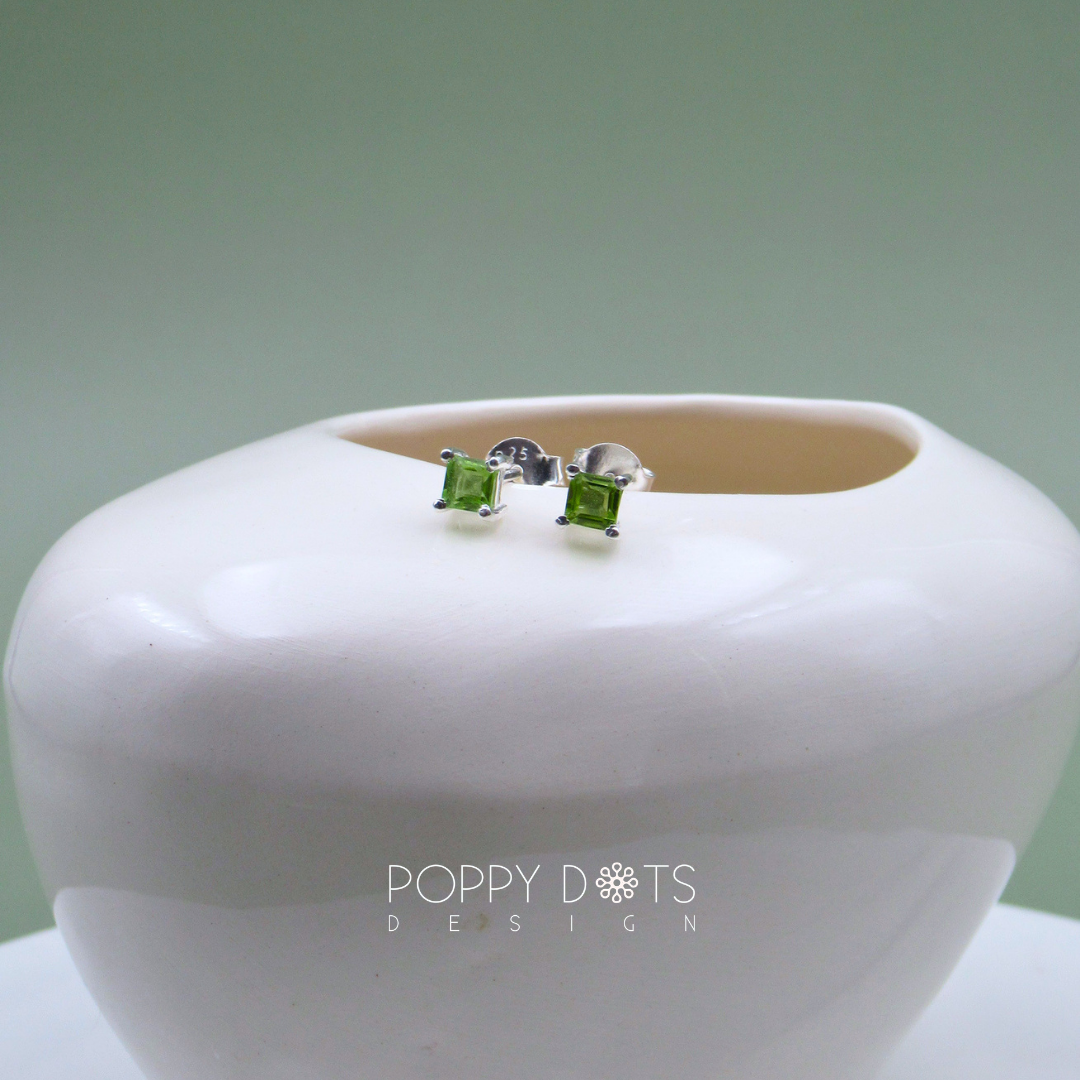 Sterling Silver Claw Set Square Peridot Studs