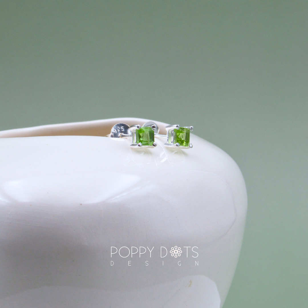 Sterling Silver Claw Set Square Peridot Studs