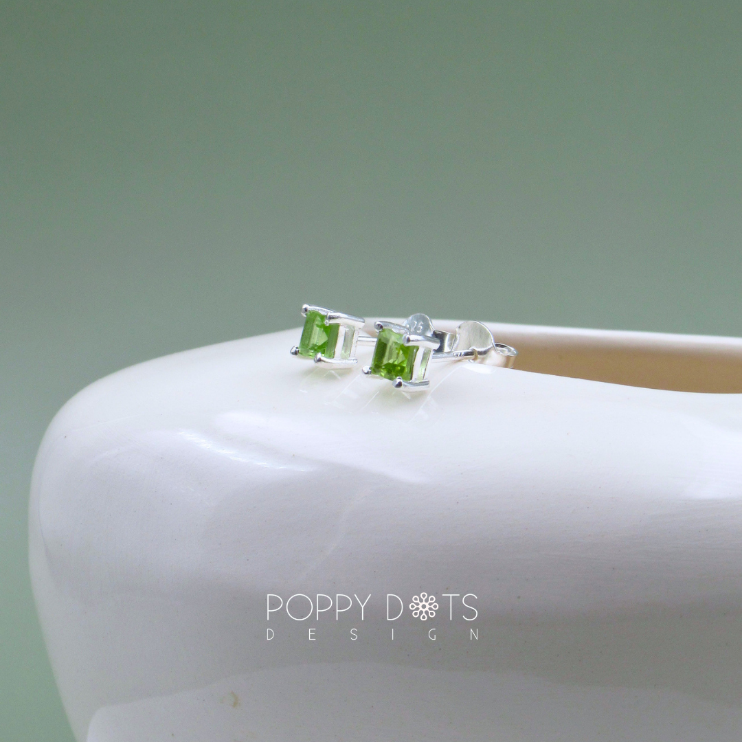 Sterling Silver Claw Set Square Peridot Studs