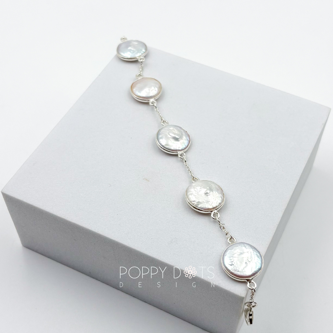 Sterling Silver Coin Pearl Bracelet