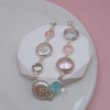 Sterling Silver Coin Pearl, Rose Quartz, Blue Onyx and Green Amethyst Bracelet