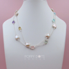 Sterling Silver Coin Pearl, Purple Amethyst, Blue Topaz, Citrine Quartz, Rose Quartz, Blue Onyx and Green Amethyst Necklace (90cm)