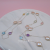 Sterling Silver Coin Pearl, Purple Amethyst, Blue Topaz, Citrine Quartz, Rose Quartz, Blue Onyx and Green Amethyst Necklace (90cm)