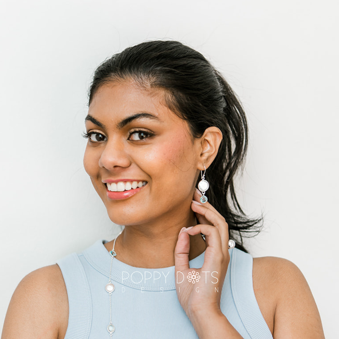 Luxurious Sterling Silver Coin Blue Topaz Earrings