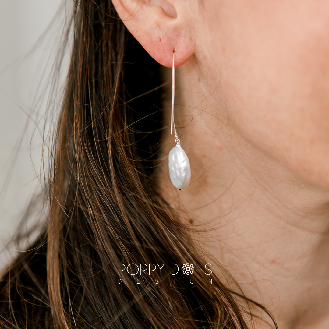 Sterling Silver Large Coin Pearl Earrings