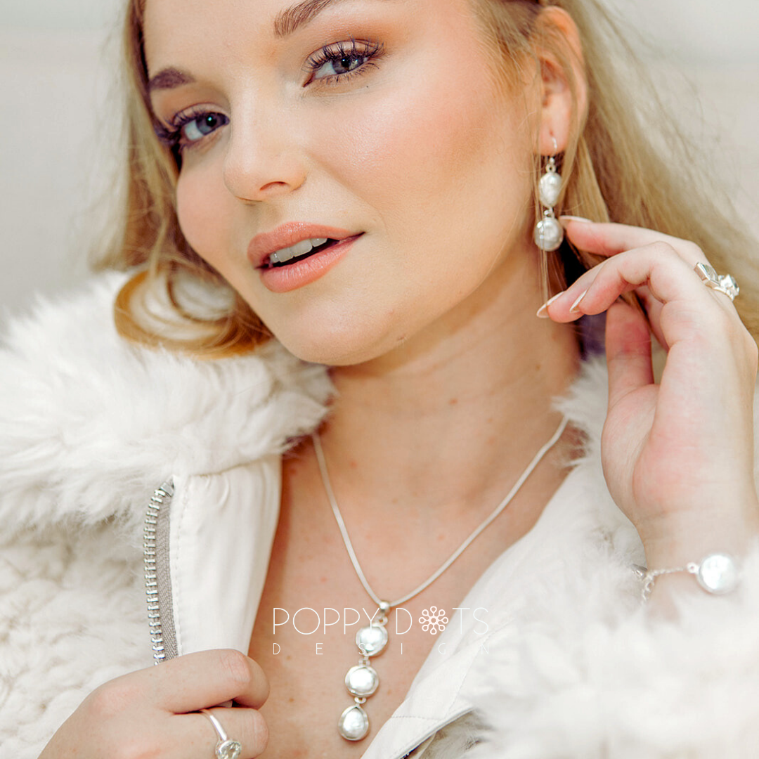 Luxurious Sterling Silver Double Coin Pearl Earrings