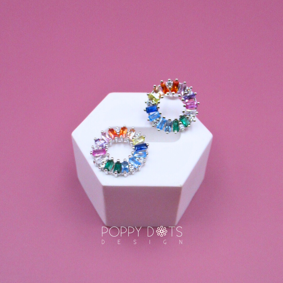 Sterling Silver Happy Colourful Zirconia Studs