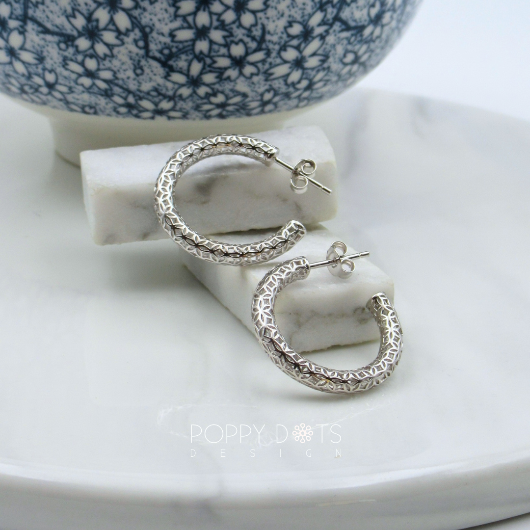 Sterling Silver Crescent Filigree Hoop Earrings