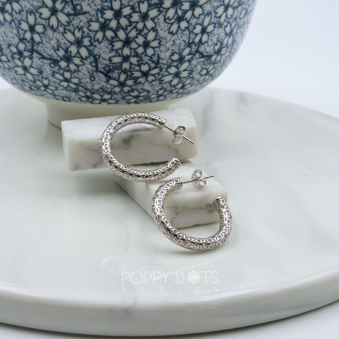 Sterling Silver Crescent Filigree Hoop Earrings