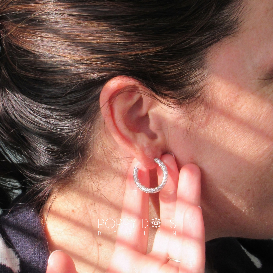 Sterling Silver Crescent Filigree Hoop Earrings