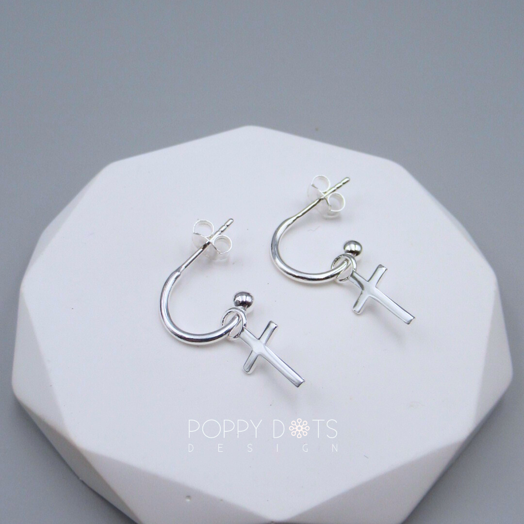 Sterling Silver Pretty Woman Cross Hoops