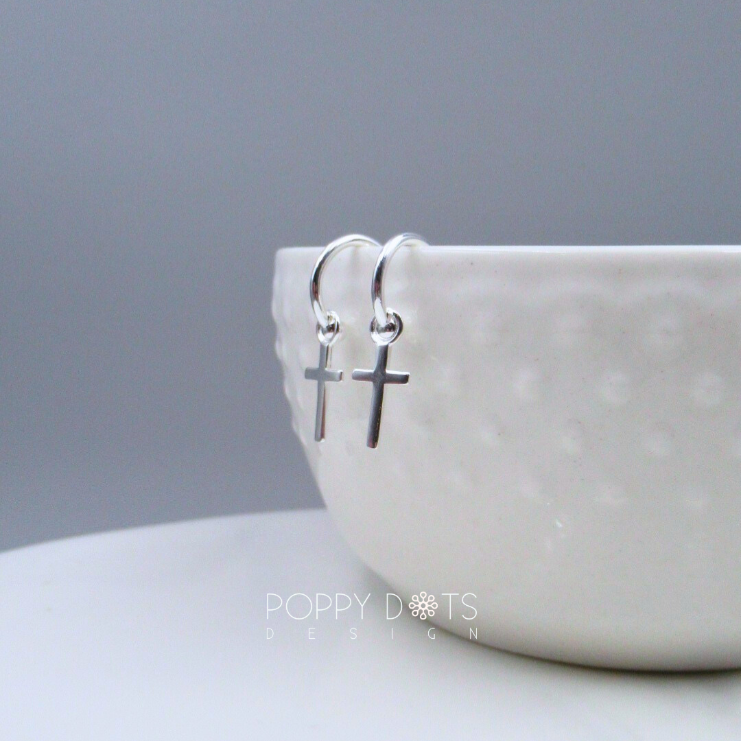 Sterling Silver Pretty Woman Cross Hoops