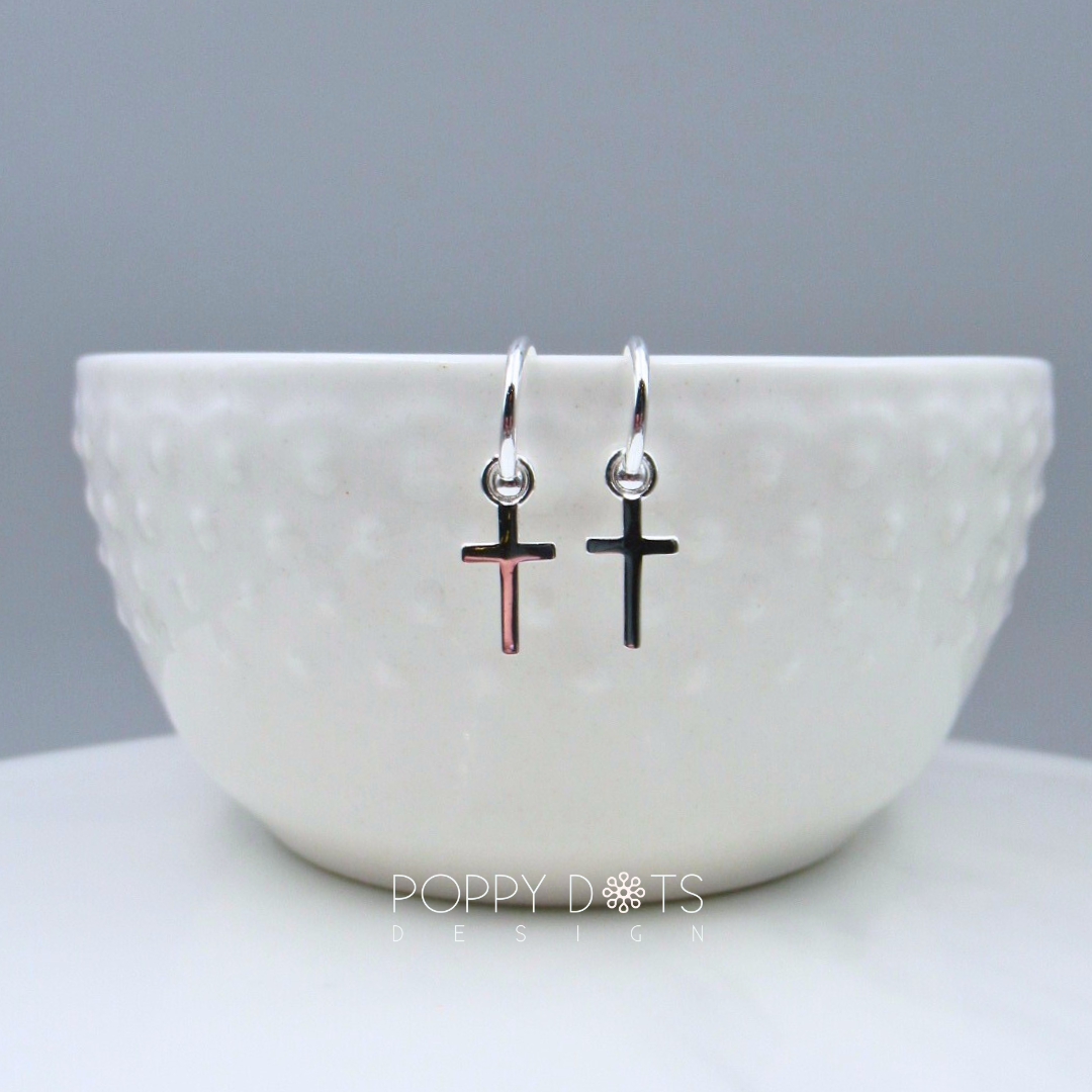 Sterling Silver Pretty Woman Cross Hoops
