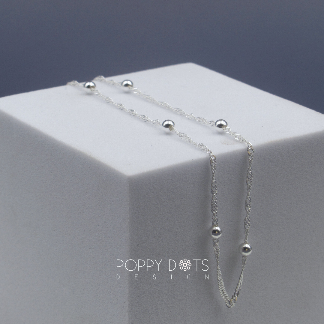 Sterling Silver Dainty Ball Chain Necklace 42 cm