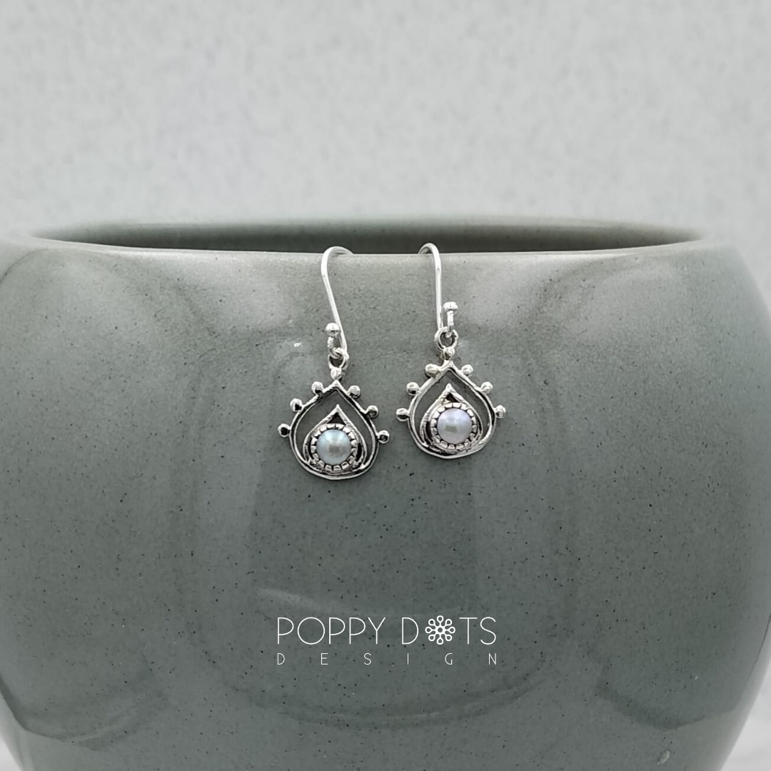 Sterling Silver Dainty Double Drop Pearl Earrings