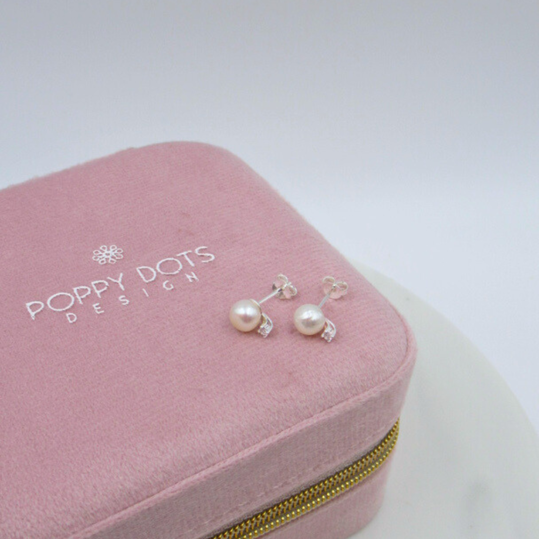 Sterling Silver Dainty Pearl and Zirconia Studs