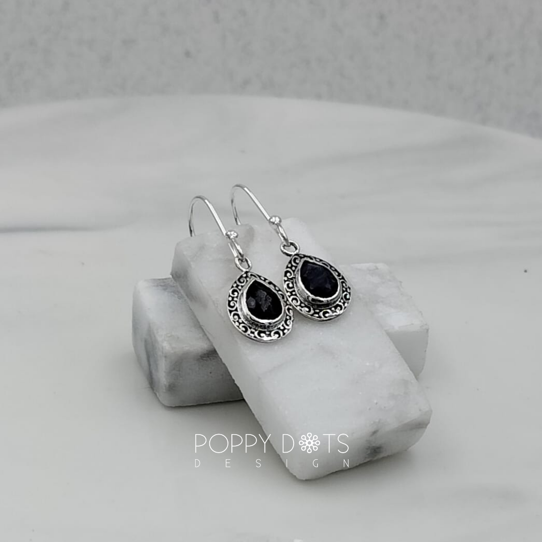 Sterling Silver Dainty Sapphire Drop Earrings