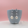 Sterling Silver Triple Link Pearl Dangling Studs