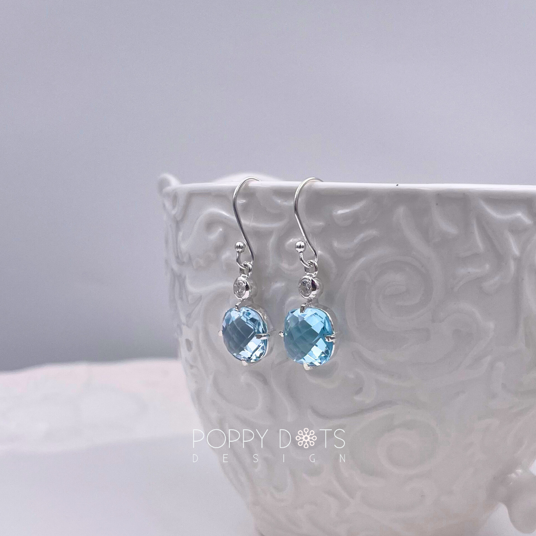 Sterling Silver Deluxe Blue Topaz Square Cushion Cut Earrings