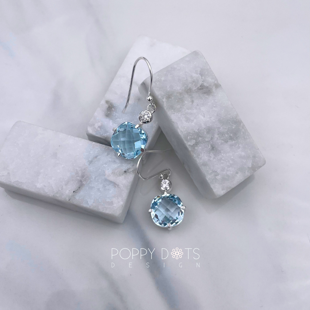 Sterling Silver Deluxe Blue Topaz Square Cushion Cut Earrings