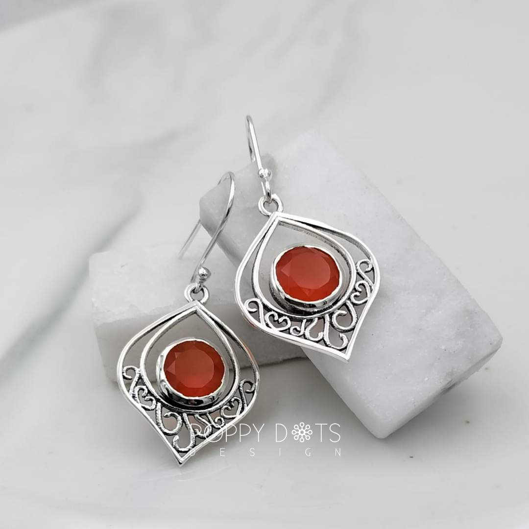 Sterling Silver Detailed Carnelian Earrings
