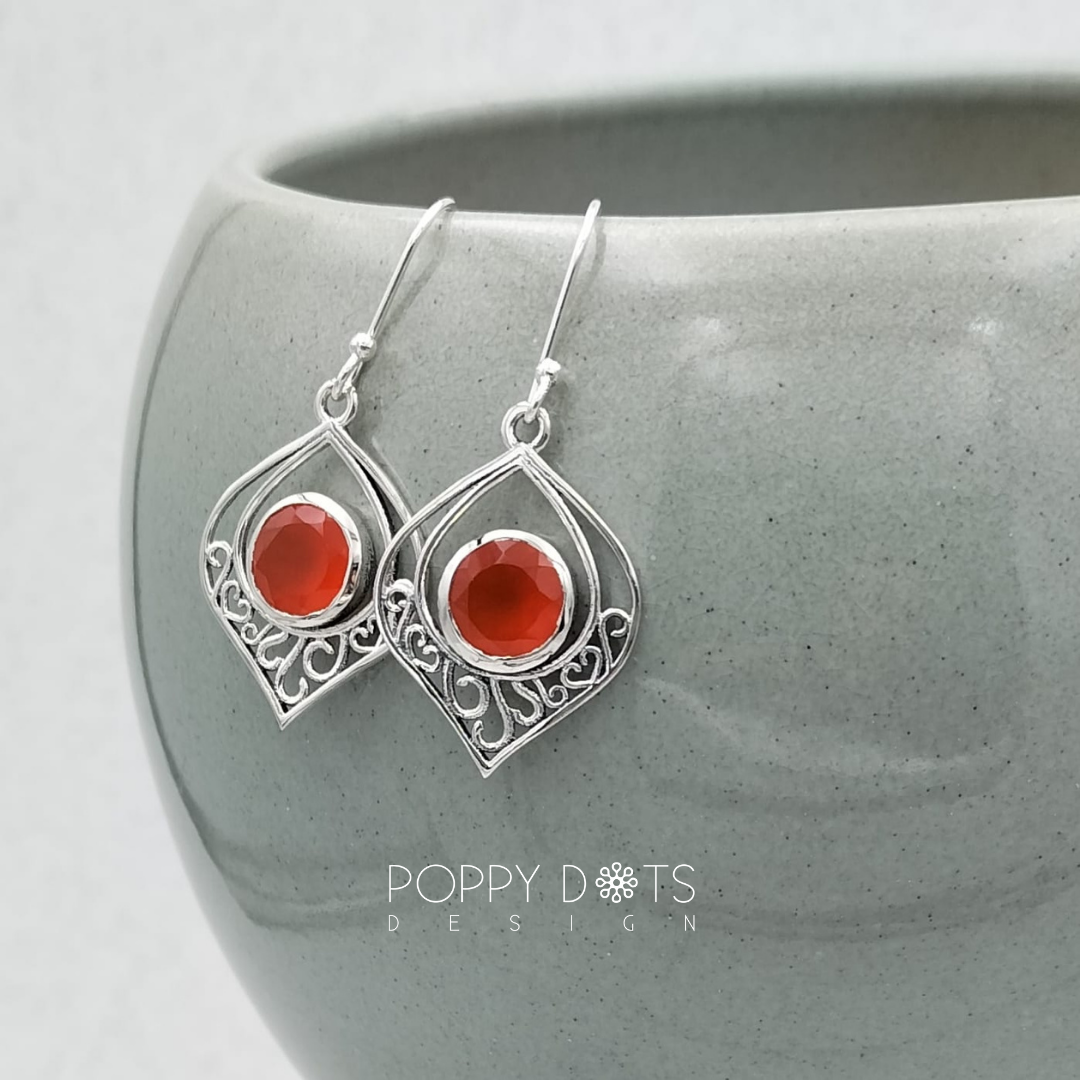 Sterling Silver Detailed Carnelian Earrings