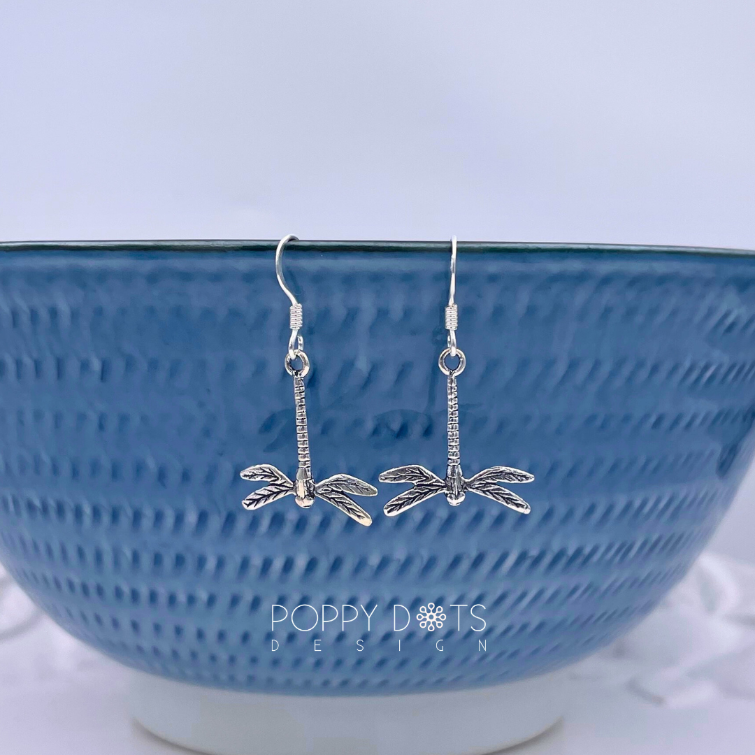 Sterling Silver Detailed Dragonfly Earrings