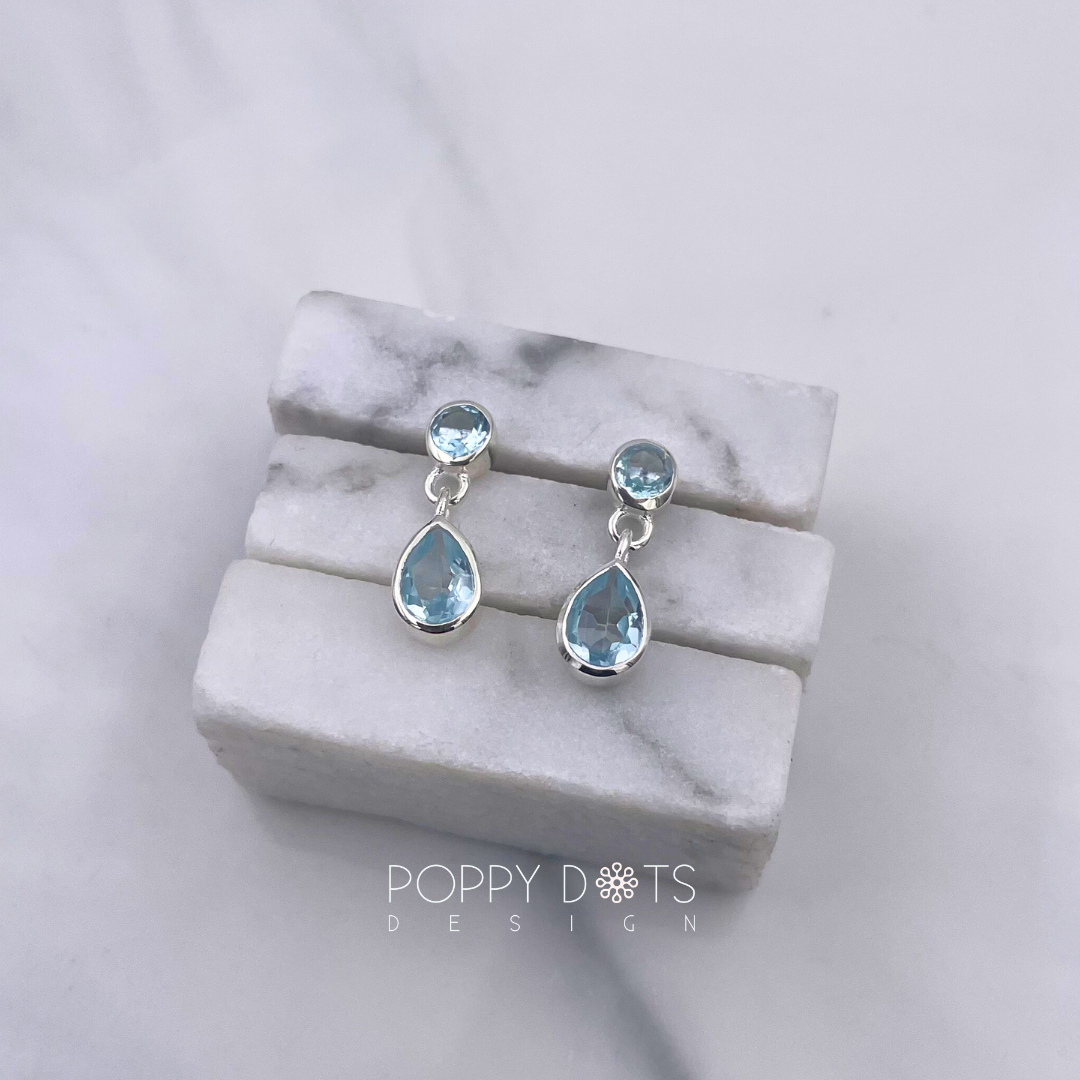 Sterling Silver Double Blue Topaz Studs