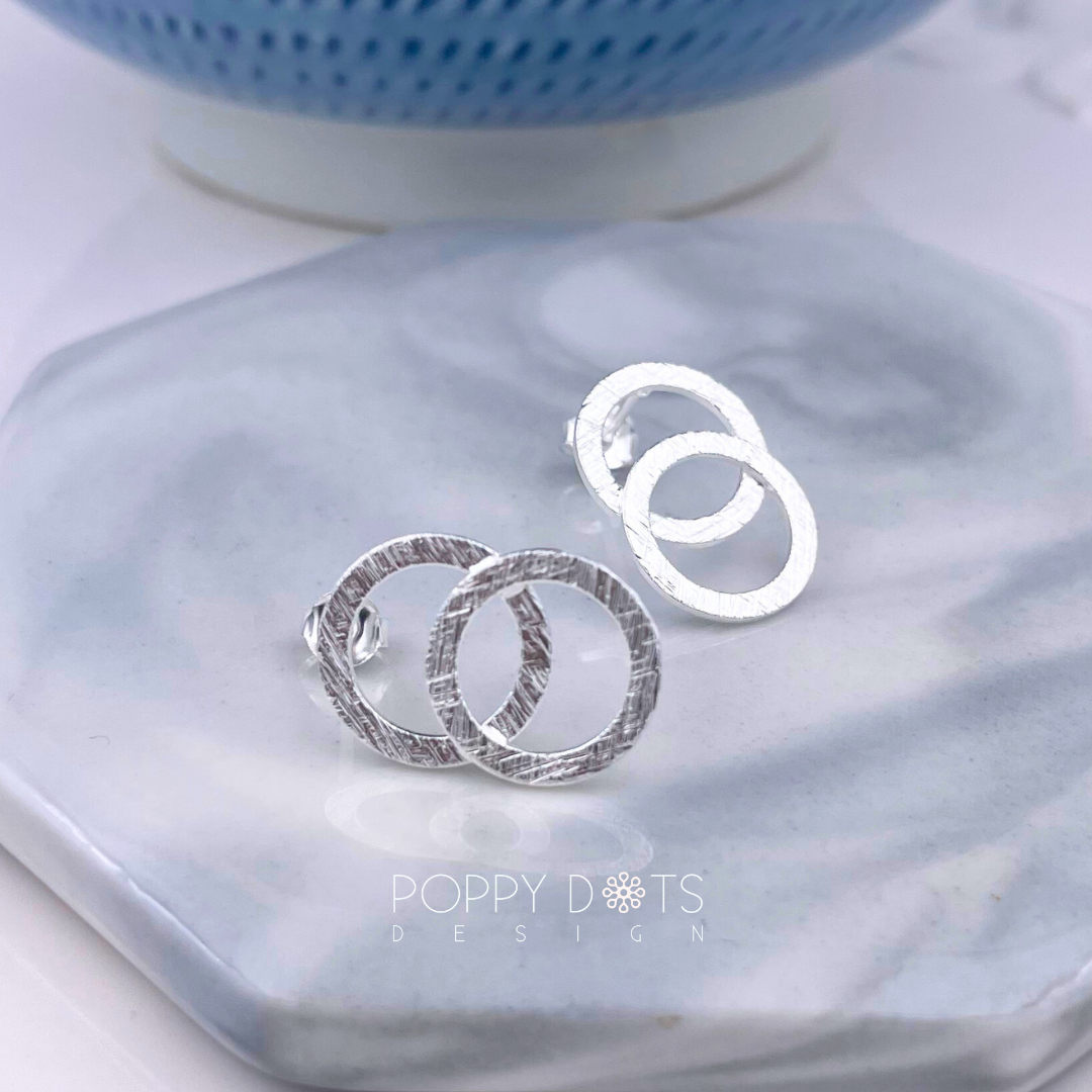 Sterling Silver Double Brushed Circle Studs