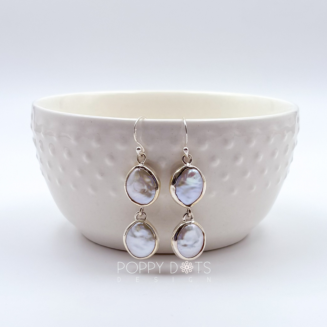 Luxurious Sterling Silver Double Coin Pearl Earrings