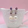 Sterling Silver Double Purple Amethyst and Pearl Stud Earrings
