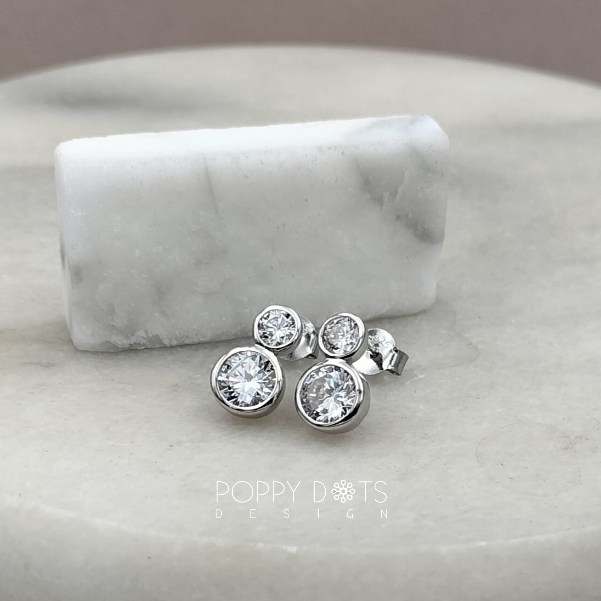 Sterling Silver Double Round Zirconia Studs