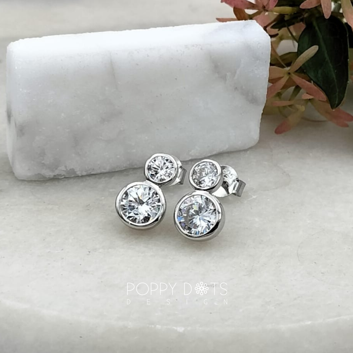 Sterling Silver Double Round Zirconia Studs