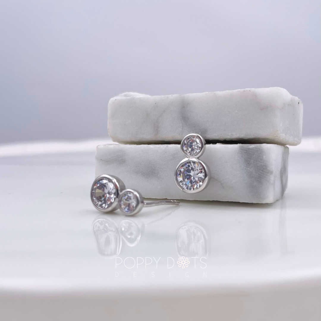Sterling Silver Double Round Zirconia Studs