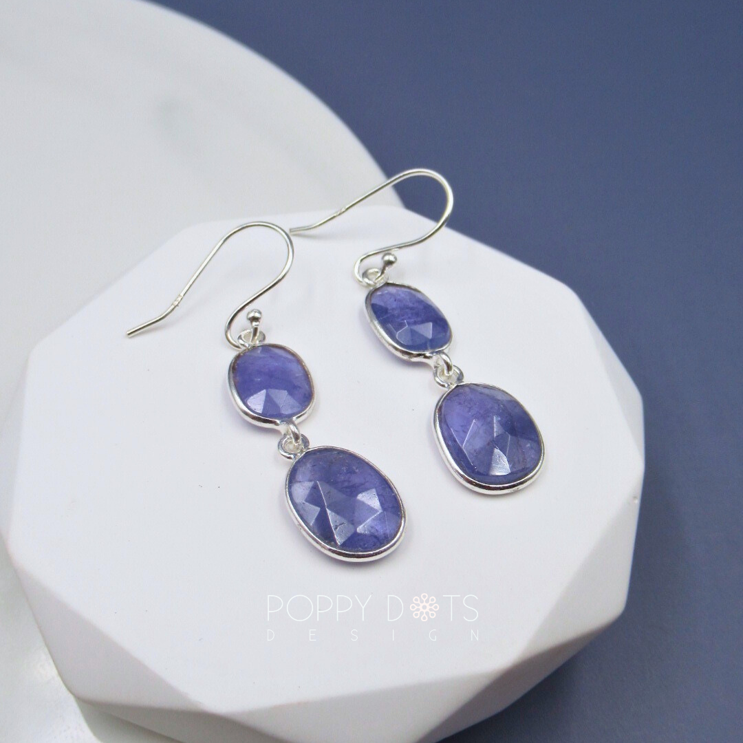 Sterling Silver Double Tanzanite Earrings (Talpe Cut)