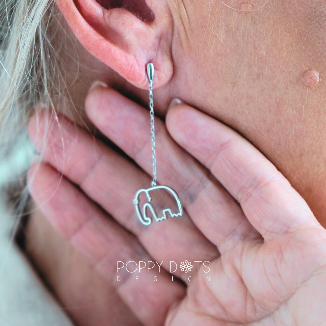 Sterling Silver dangling Elephant Stud Earrings