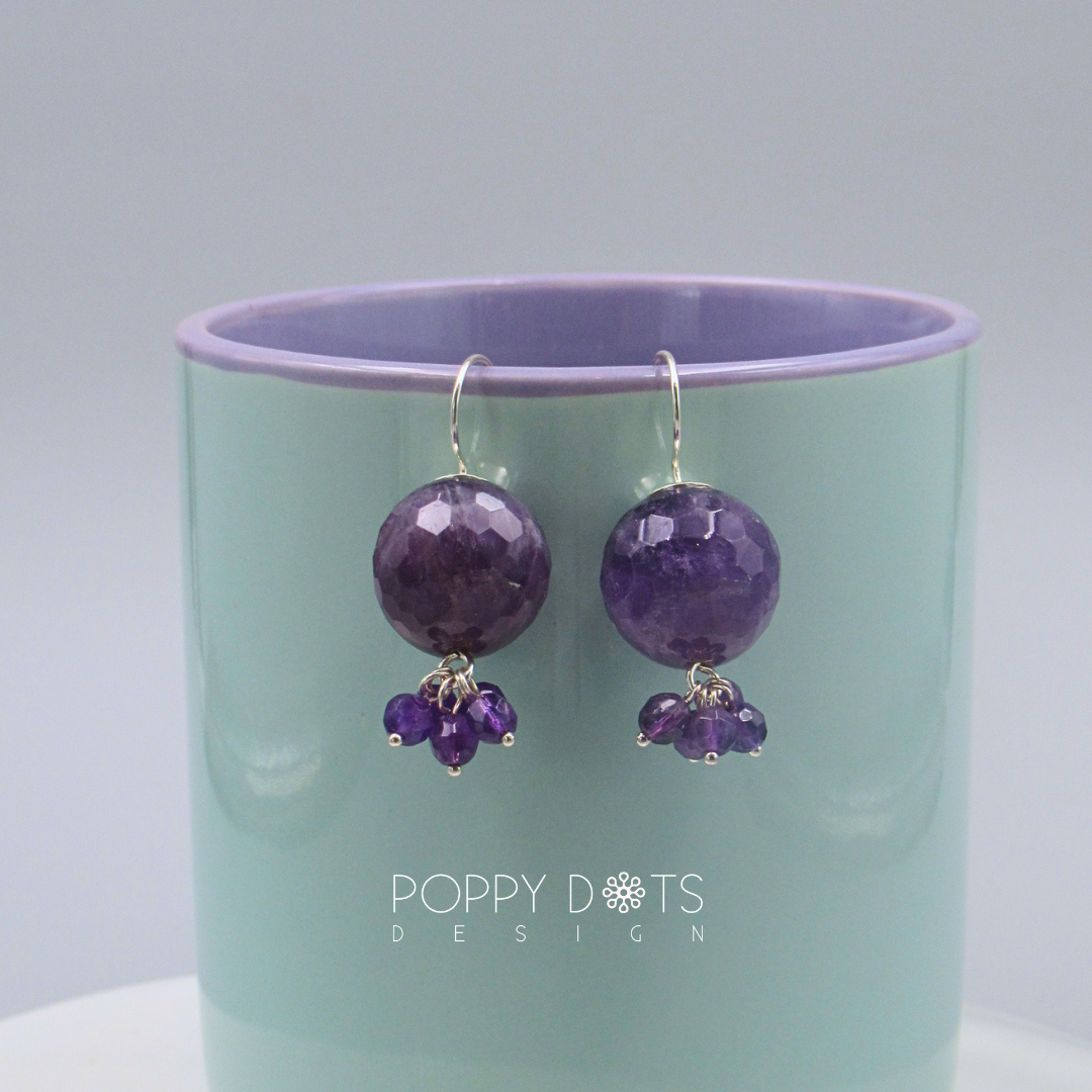 Sterling Silver Faceted Purple Amethyst Cluster Earrings