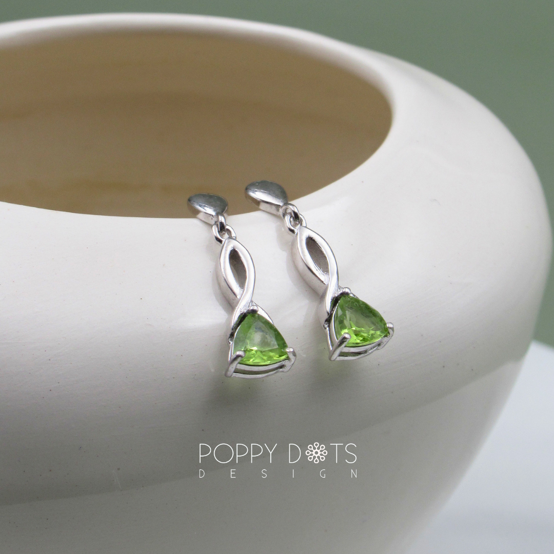 Sterling Silver Fancy Trillion Peridot Stud Earrings