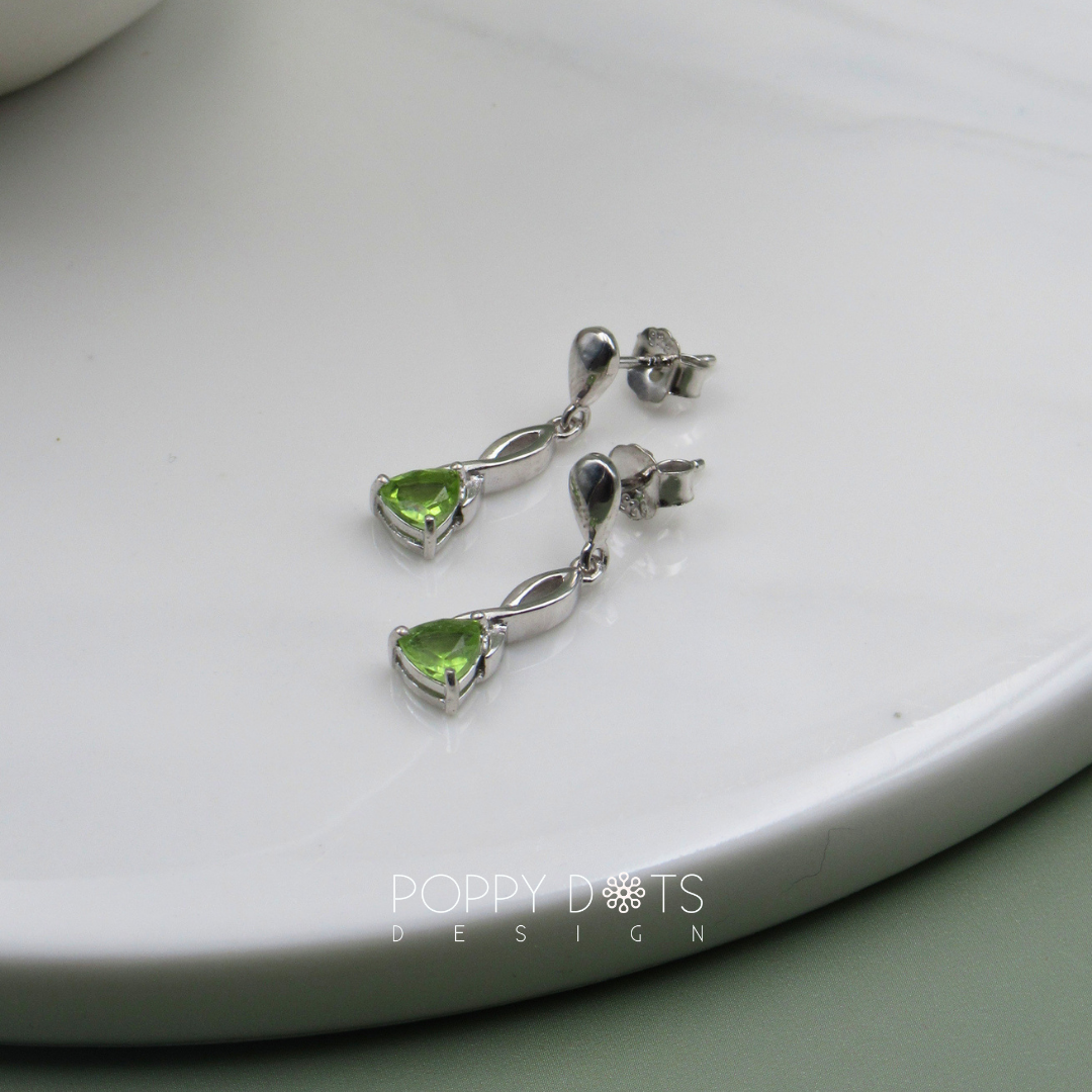 Sterling Silver Fancy Trillion Peridot Stud Earrings