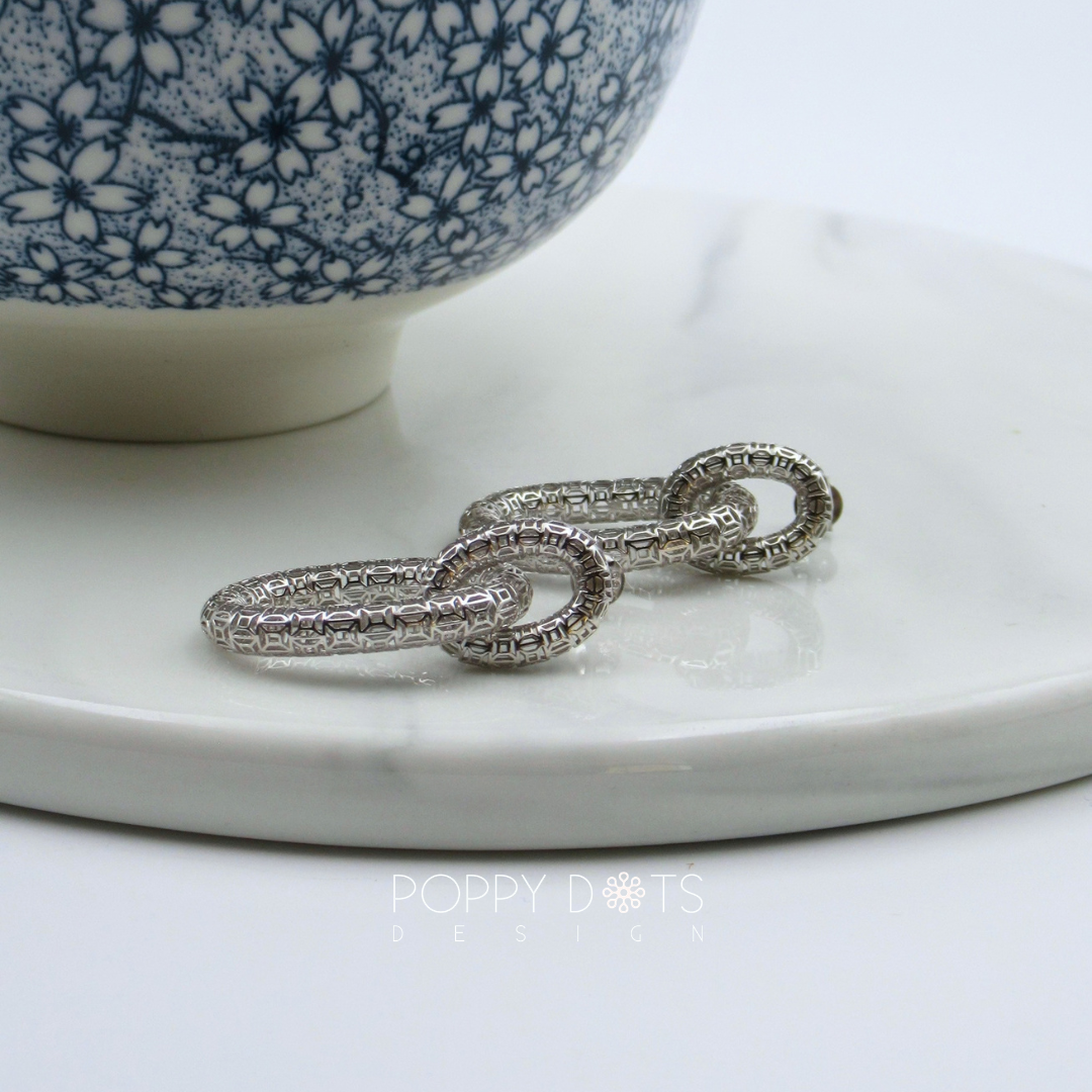 Sterling Silver Filigree Linked Hoop Stud Earrings