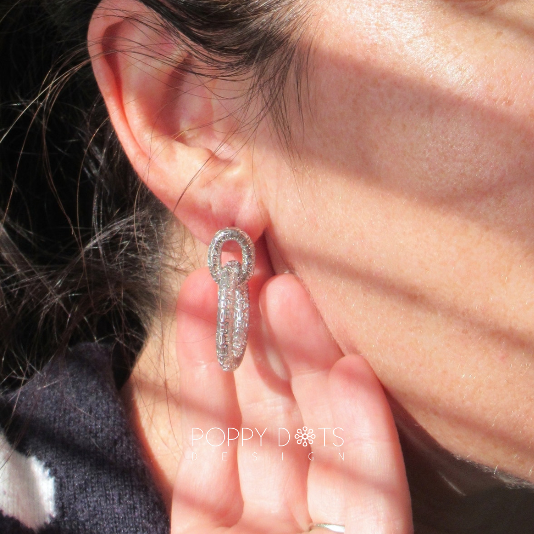 Sterling Silver Filigree Linked Hoop Stud Earrings