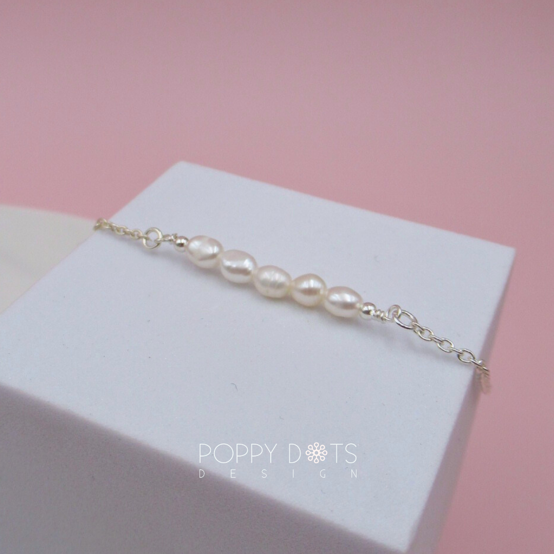 Sterling Silver Five Pearl Bracelet