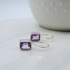Sterling Silver Rectangular Purple Amethyst Fixed Hook Earrings